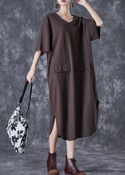 Style Chocolate Oversized Side Open Cotton Long Dress Summer