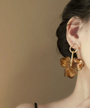 Style Coffee Acrylic Alloy Floral Resi Hoop Earrings