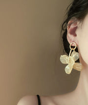 Style Coffee Acrylic Alloy Floral Resi Hoop Earrings