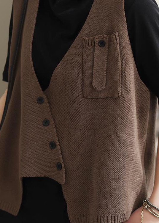 Style Coffee Asymmetrical Patchwork Knit Vest Sleeveless