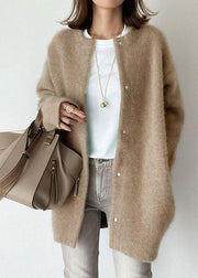 Style Coffee O Neck Patchwork Mink Hair Knitted Coats Fall