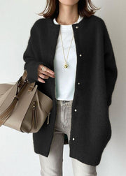 Style Coffee O Neck Patchwork Mink Hair Knitted Coats Fall