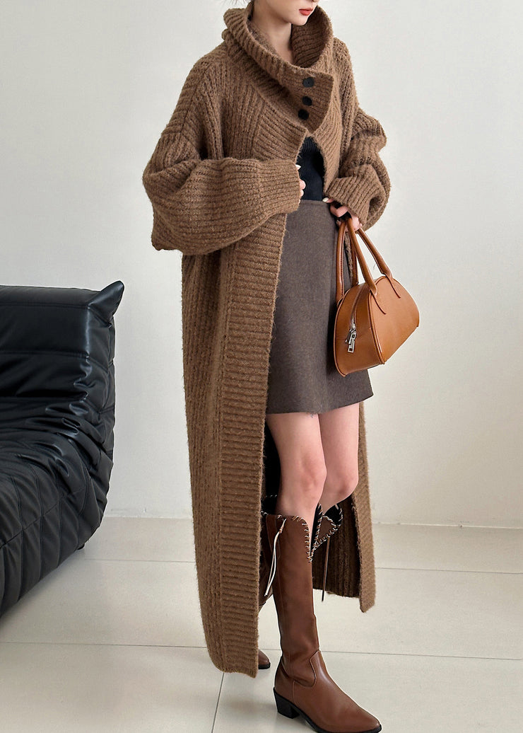 Style Coffee Peter Pan Collar Long Knit Cardigan Fall