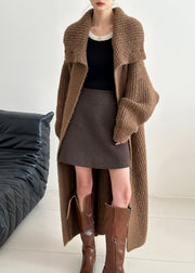 Style Coffee Peter Pan Collar Long Knit Cardigan Fall