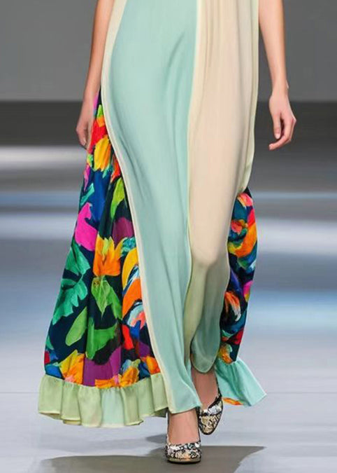 Style Colorblock Asymmetrical Patchwork Chiffon Dress Summer