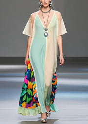 Style Colorblock Asymmetrical Patchwork Chiffon Dress Summer