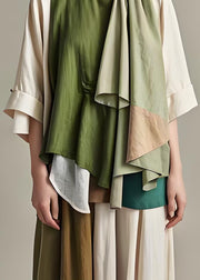 Style Colorblock Asymmetrical Patchwork Cotton Blouses Summer