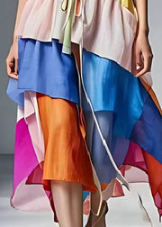 Style Colorblock Cinched Patchwork Cotton Sundress Summer