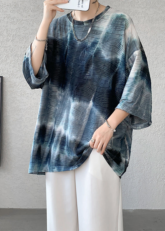 Style Dark Green O Neck Tie Dye Ice Silk Mens T Shirt Designer Summer