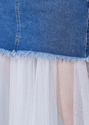 Style Denim Blue Patchwork Tulle Wear On Both Sides Skirt Summer