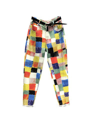 Style DropSum Colours Pockets Patchwork Denim Pants Autumn