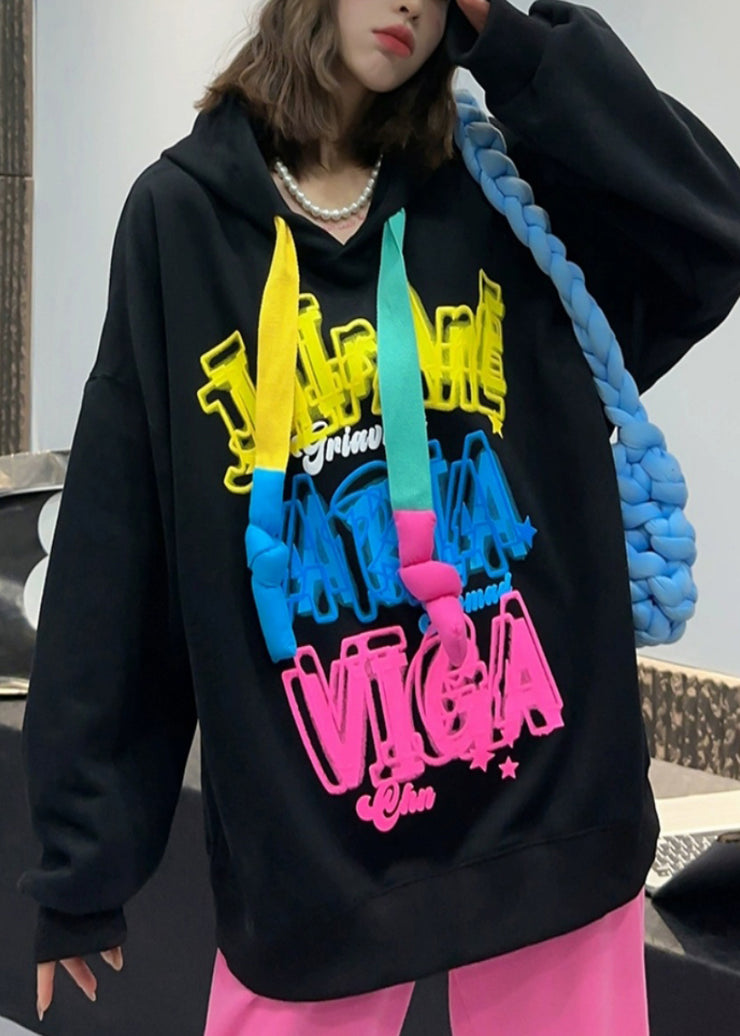 Style Fluorescent Green Graffiti Hooded Sweatshirt Streetwear Spring