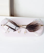 Style Frameless Diamond Inlaid Bee Butterfly Sunglasses Brown