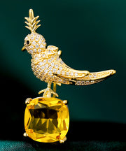 Style Gold Copper Overgild Zircon Gem Stone Little Bird Brooches