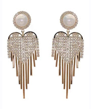 Style Gold Copper Overgild Zircon Pearl Tassel Drop Earrings