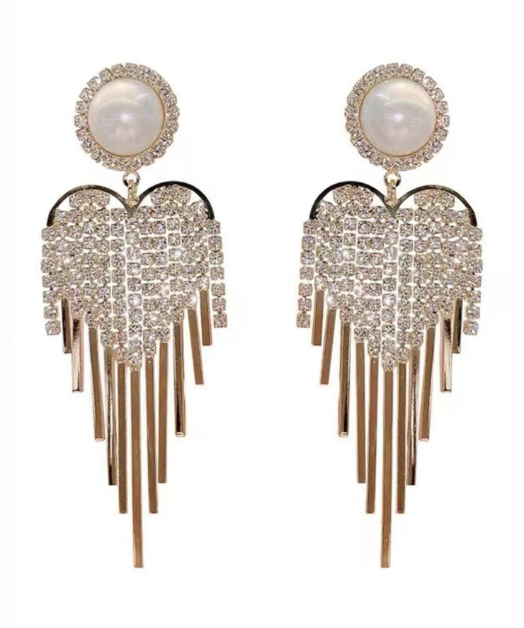 Style Gold Copper Overgild Zircon Pearl Tassel Drop Earrings