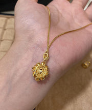 Style Gold Copper Overgild Zircon Sunflowe Pendant Necklace