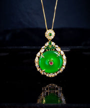 Style Gold Green Agate Zircon Circular Pendant Necklace