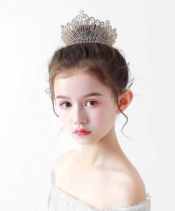 Style Gold Overgild Zircon Crystal Pearl Crown Kids Hairpin