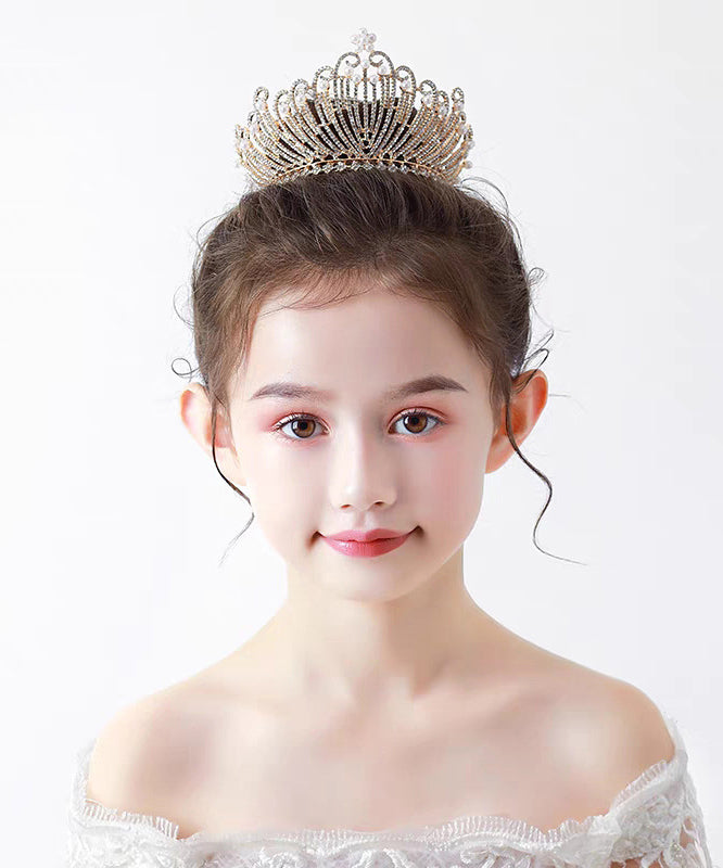 Style Gold Overgild Zircon Crystal Pearl Crown Kids Hairpin