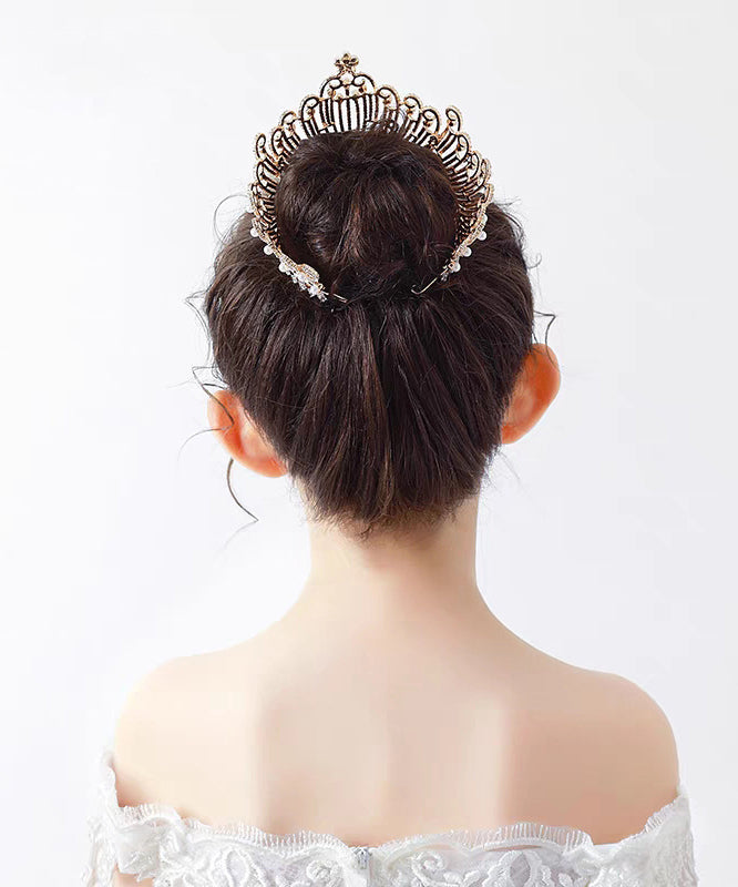 Style Gold Overgild Zircon Crystal Pearl Crown Kids Hairpin