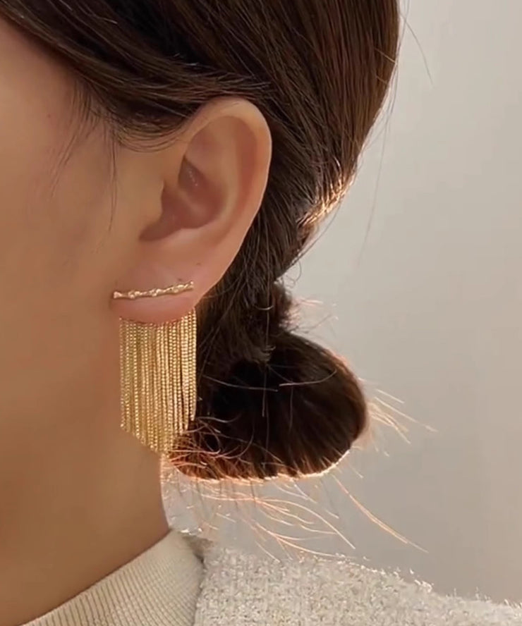 Style Gold Sterling Silver Overgild Bamboo Joint Tassel Drop Earrings