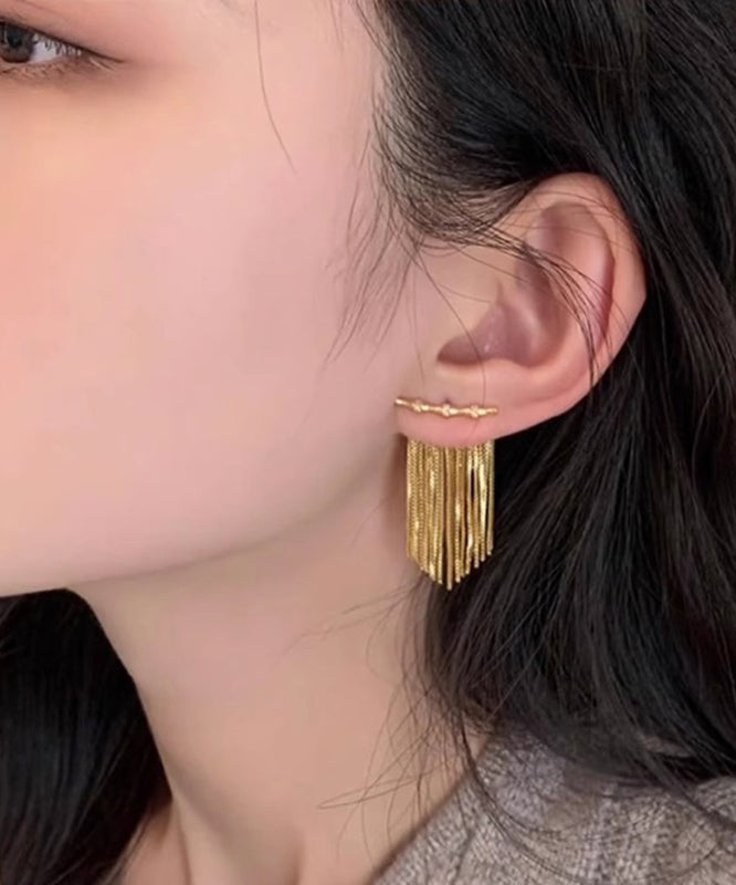 Style Gold Sterling Silver Overgild Bamboo Joint Tassel Drop Earrings