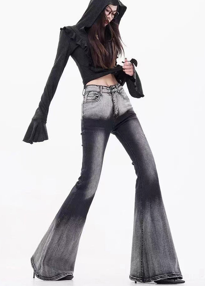 Style Gradient Color Denim Flare Bottoms Spring