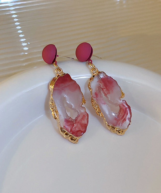 Style Gradient Color Red Alloy Resin Asymmetry Hollow Out Drop Earrings