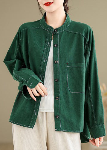 Style Grass Green Oversized Cotton Shirt Top Spring