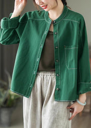 Style Grass Green Oversized Cotton Shirt Top Spring