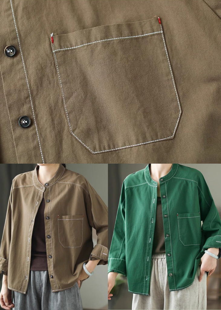 Style Grass Green Oversized Cotton Shirt Top Spring