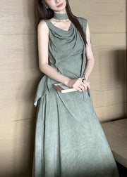 Style Green Asymmetrical Cotton Women Sets 2 Pieces Summer
