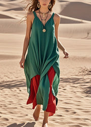 Style Green Asymmetrical Patchwork Cotton Cami Dress Summer