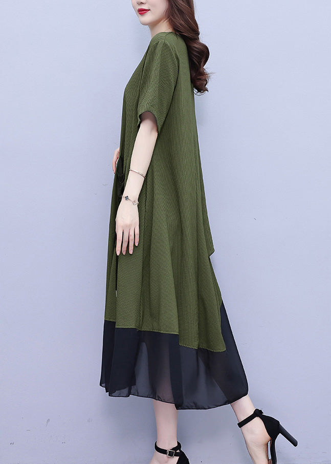 Style Green Chiffon Patchwork Holiday Long Dress Short Sleeve