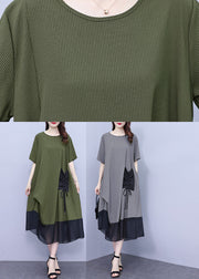 Style Green Chiffon Patchwork Holiday Long Dress Short Sleeve