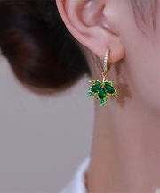 Style Green Copper Alloy Zircon Maple Leaf Drop Earrings