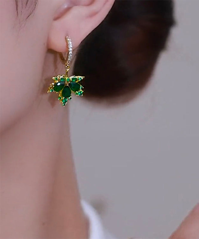 Style Green Copper Alloy Zircon Maple Leaf Drop Earrings