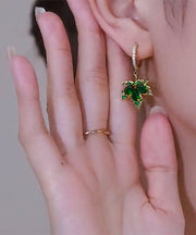 Style Green Copper Alloy Zircon Maple Leaf Drop Earrings