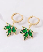 Style Green Copper Alloy Zircon Maple Leaf Drop Earrings