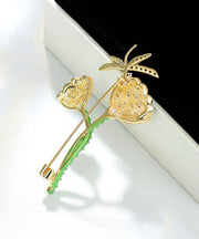 Style Green Copper Zircon Pearl Dragonfly Lotus Root Brooches