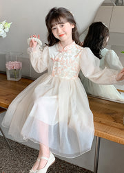 Style Green Embroideried Patchwork Tulle Kids Maxi Dresses Long Sleeve