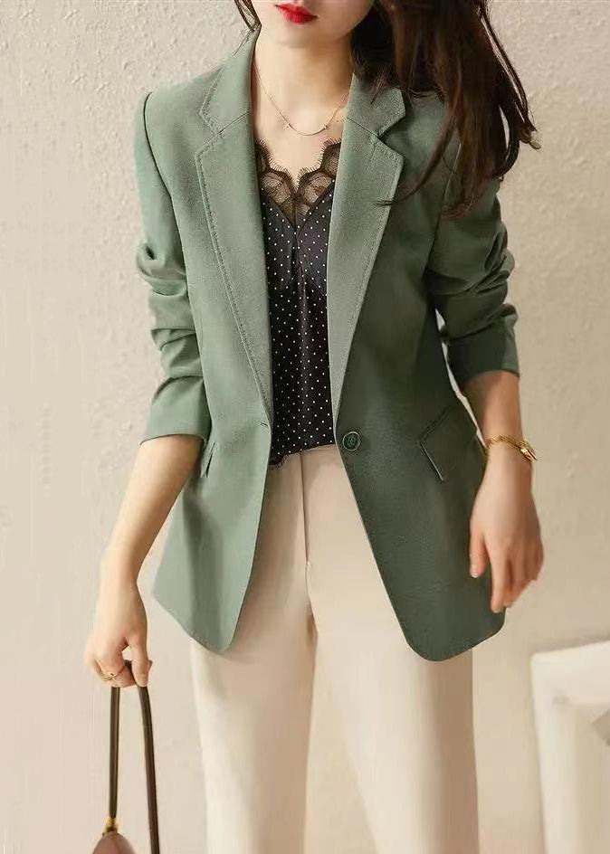 Style Green Notched Button Patchwork Spandex Coat Fall