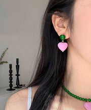 Style Green Pearl Alloy Pink Love Crystal Stud Earrings