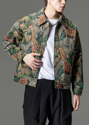 Style Green Peter Pan Collar Button Men Parka Winter