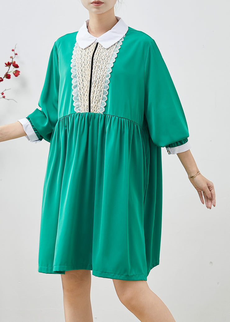 Style Green Peter Pan Collar Patchwork Chiffon Tea Dress Summer