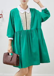 Style Green Peter Pan Collar Patchwork Chiffon Tea Dress Summer