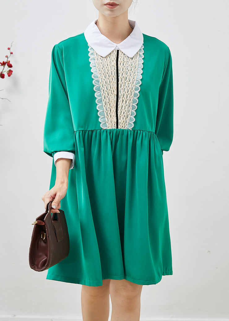 Style Green Peter Pan Collar Patchwork Chiffon Tea Dress Summer