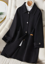 Style Green Peter Pan Collar Pockets Button Woolen Coat Winter