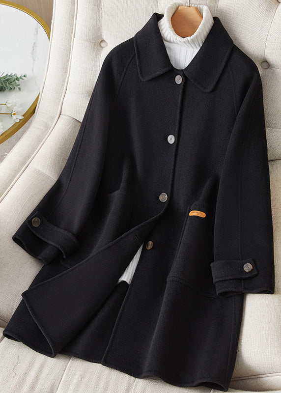 Style Green Peter Pan Collar Pockets Button Woolen Coat Winter